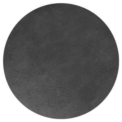The Alexa Cast Aluminum Coffee Table in black features a large, circular shape with a smooth, slightly textured surface, viewed from above on a white background.
