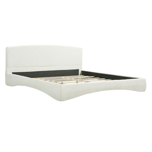 King Curved Upholstered Bed With Smart Ambient Lighting - Cream