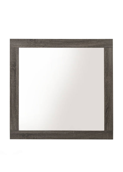 The Avantika - Rustic Mirror in Gray/Oak features a wide, dark wood frame and a clear, reflective surface. Photographed against a white background, it adds subtle elegance to any space.