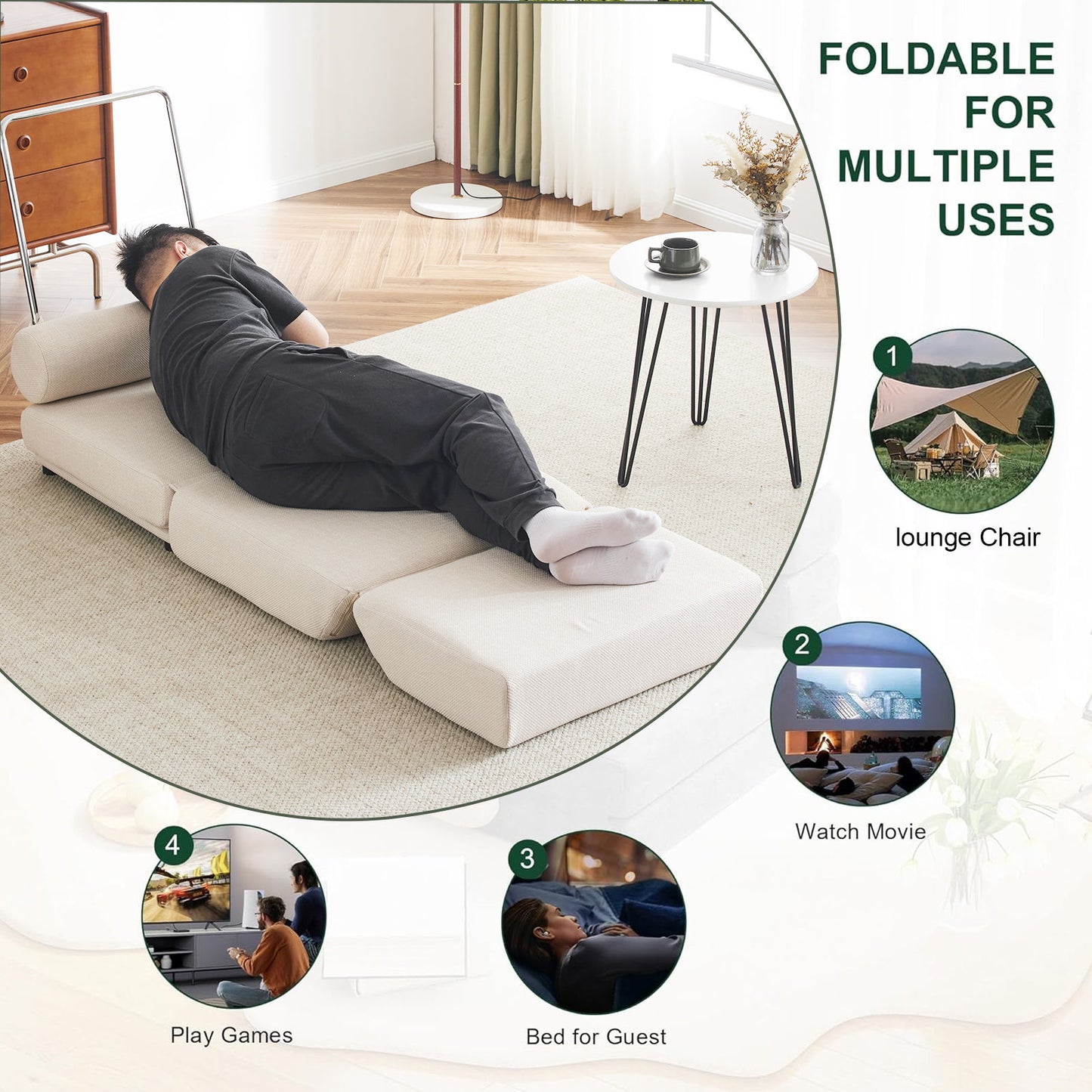 Foldable Single Chair Sofa Bed With Pillow, Easy To Store, Breathable And Wearable Linen