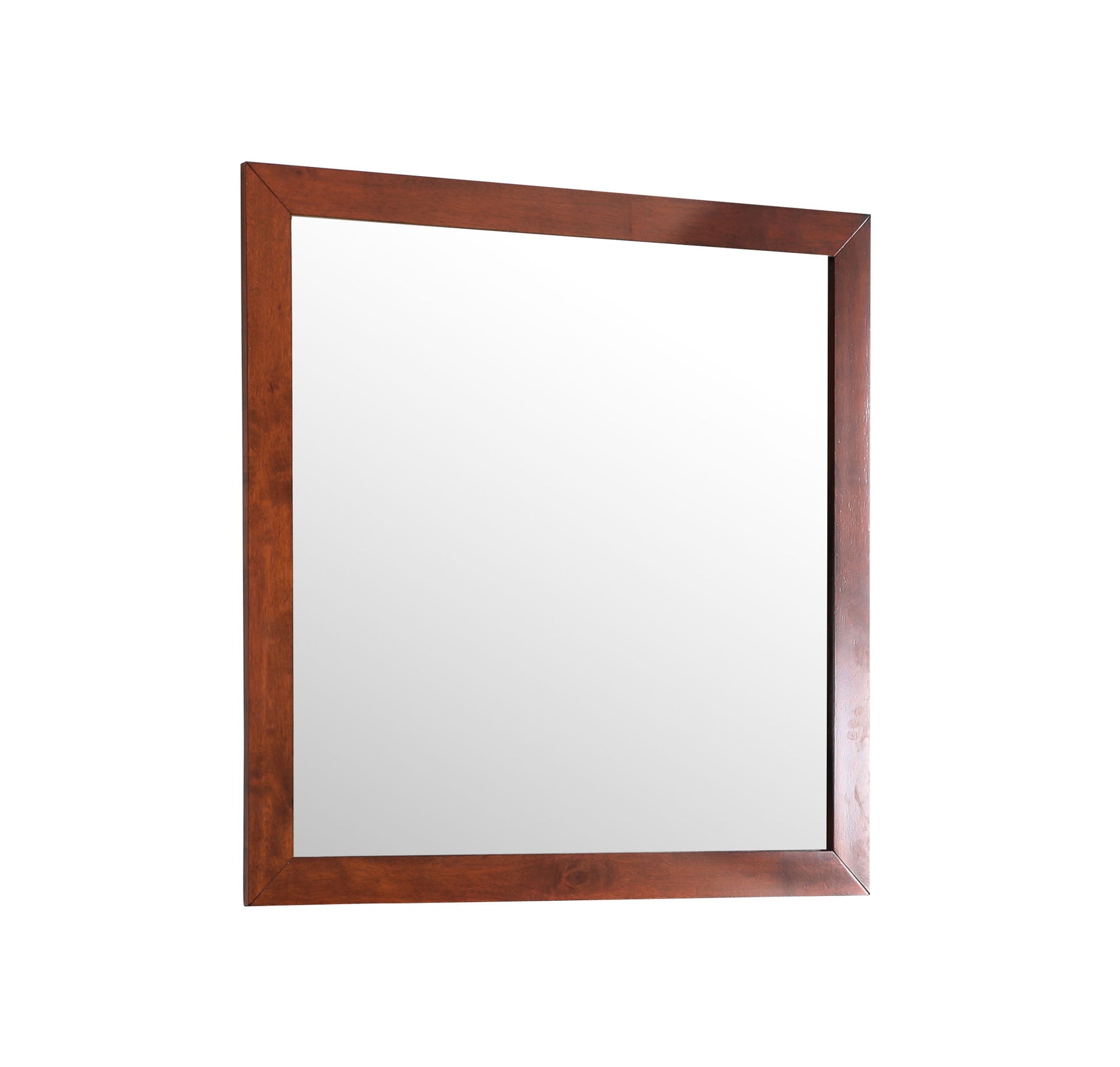 The Modern Design Transitional Wall Mirror features a rectangular shape and a smooth, polished wooden frame in warm brown, displayed against a white background.