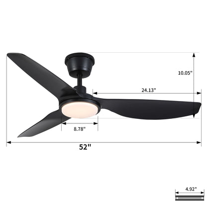 Outdoor Waterproof Ceiling Fan With Light And Quiet DC Motor, Blades For Bedroom - Black