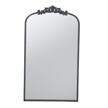 The Arch Mirror features a tall, rectangular design with rounded top corners and an ornate black Baroque-inspired frame with a floral accent, perfect as wall decor for your bathroom, bedroom, or living room.
