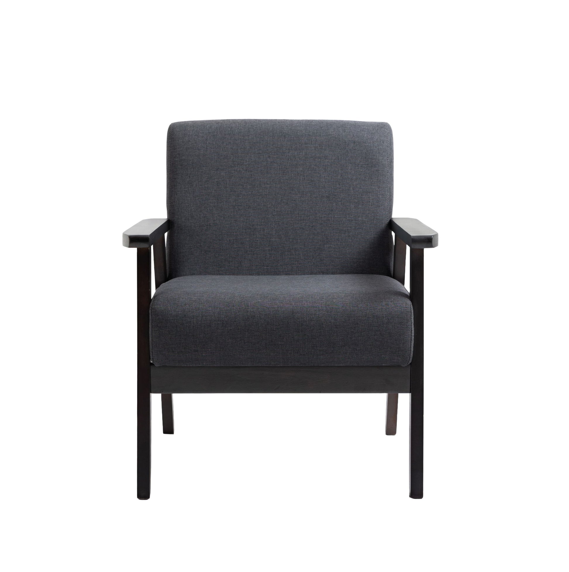 The Bahamas - Linen Fabric Chair features a dark wooden frame and dark gray upholstered seat and backrest, shown from the front against a white background.
