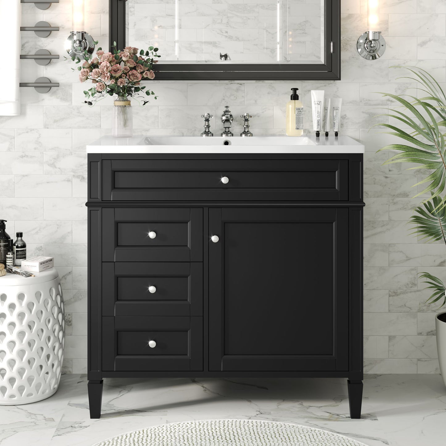 Bathroom Vanity With Top Sink, Storage Cabinet With 2 Drawers And Tip Out Drawer