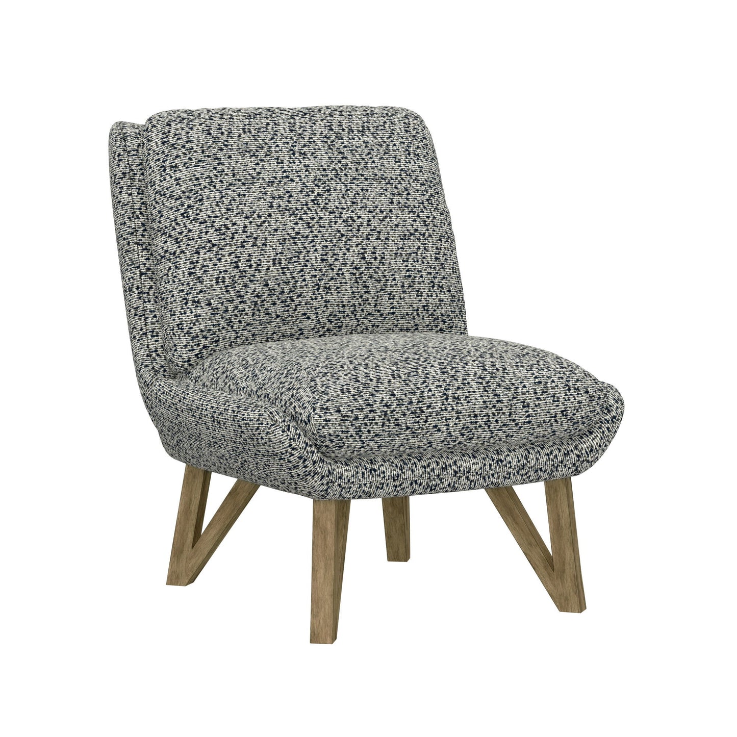 The Emerse Armless Accent Chair in blue features a cushioned seat and backrest, textured upholstery, and four angled wooden legs with a natural finish for a modern look.