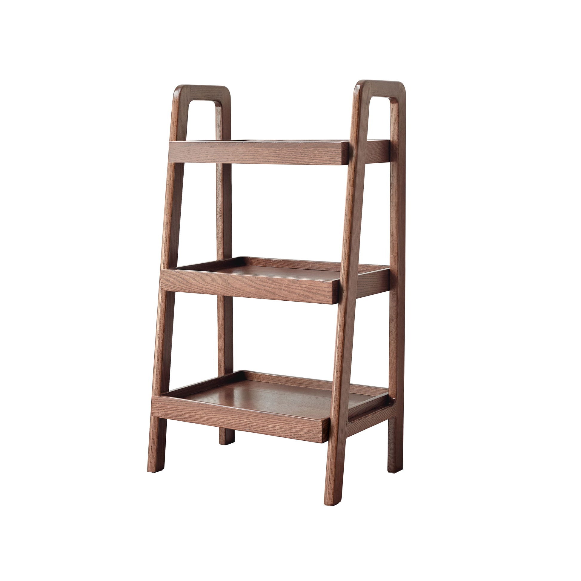 The Premium Storage Organizer is a 3-tier beech shoe rack in walnut, featuring a modern design with rectangular shelves and rounded handle supports, perfect for the entryway or living room.
