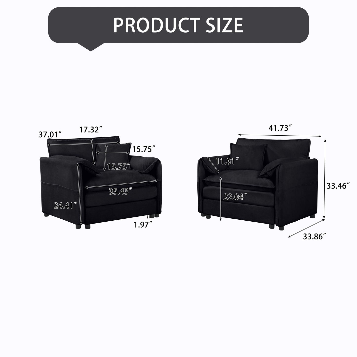 Modern Chenille Oversized Accent Chair, Comfy Single Sofa With Large Seat (Set of 2)