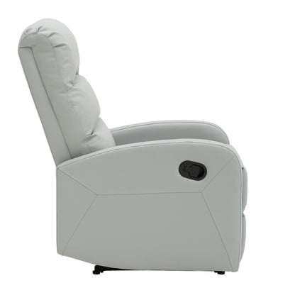 Side view of the Dormi - Contemporary Recliner Chair in light gray with cushioned upholstery and a black reclining lever on the outer side, shown against a white background.
