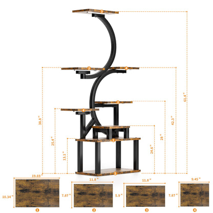 8 Tier Indoor Plant Stand With 5 Grow Lights For Living Room - Rustic Brown