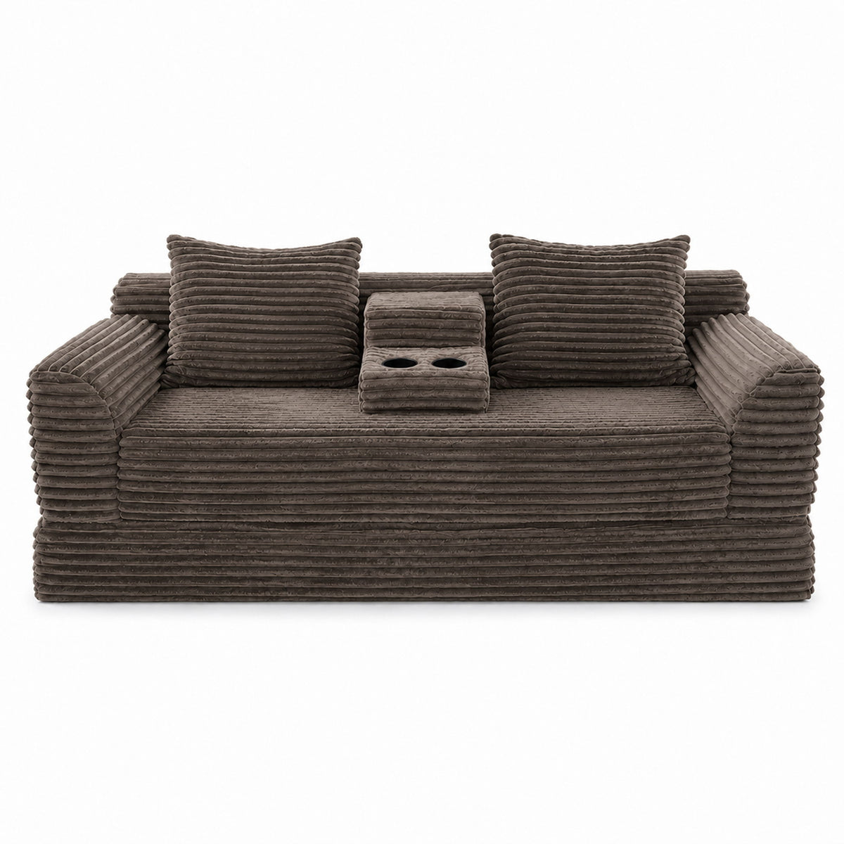 Soft Striped Convertible Sofa Bed, Dual Use Lounge Couch With Cup Holders And Pillows