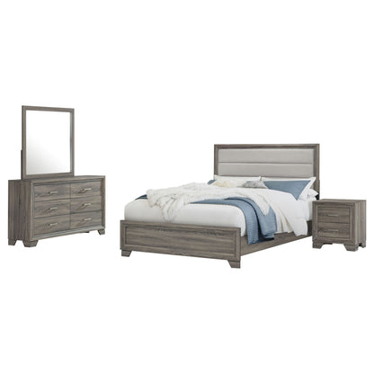 Funston - 4 Piece Queen Bedroom Set With Upholstered Headboard - Oak