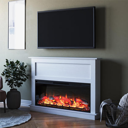Ellsworth - Wide Electric Fireplace Insert With Mantel And Remote Control - White