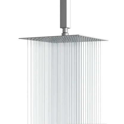 16" Square Rainfall Shower Head Fixed Wall Mount With Full Body Coverage & Self Cleaning Silicone Nozzles