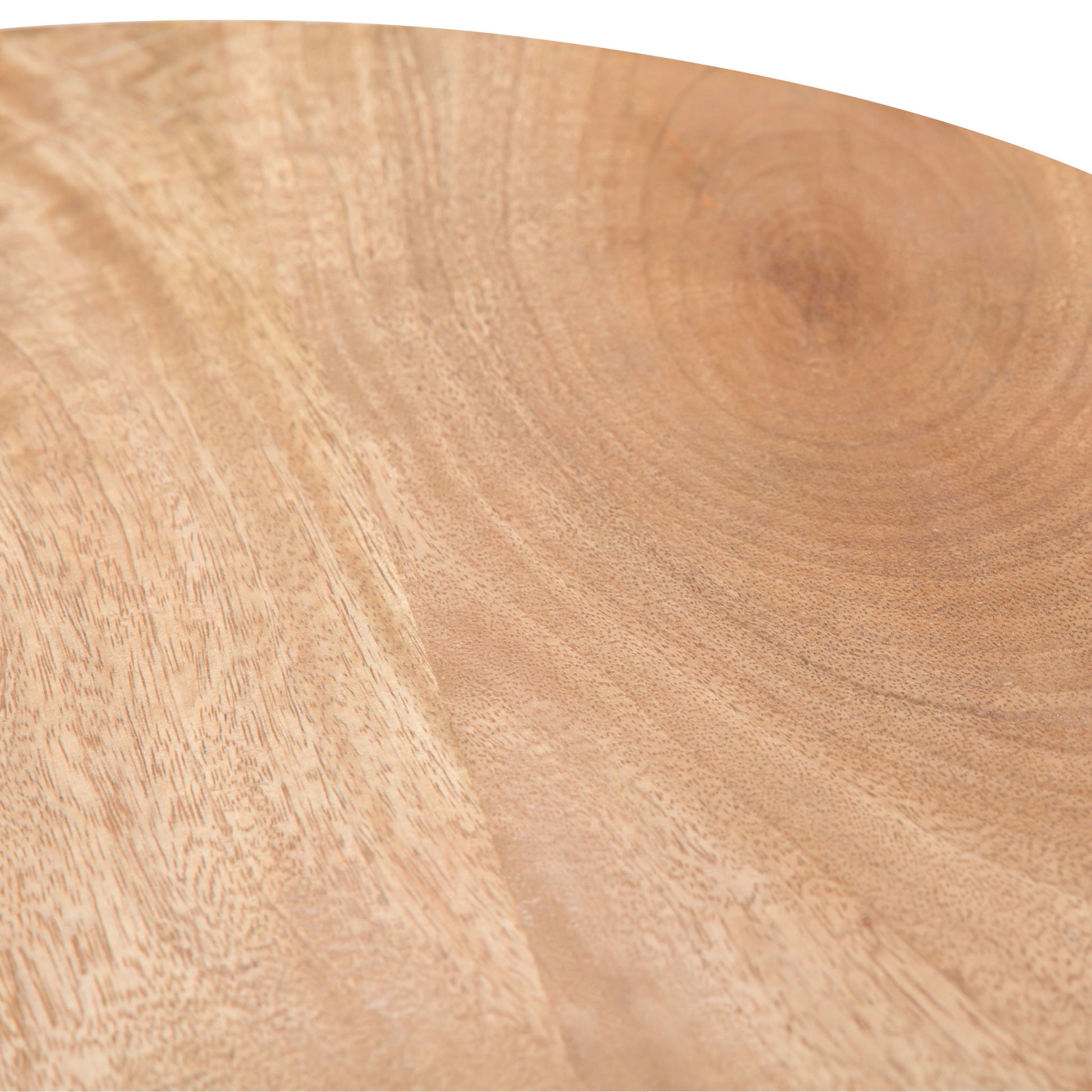 Close-up of the Demy Accent Table in Natural/Black, showcasing its smooth, round wooden surface with visible natural grain patterns and light brown tones.