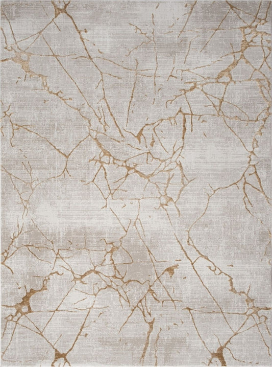 The Elegance - GC_CNC6004 Area Rug features a rectangular shape with a light beige background and an abstract marble-like pattern of thin gold and brown lines.