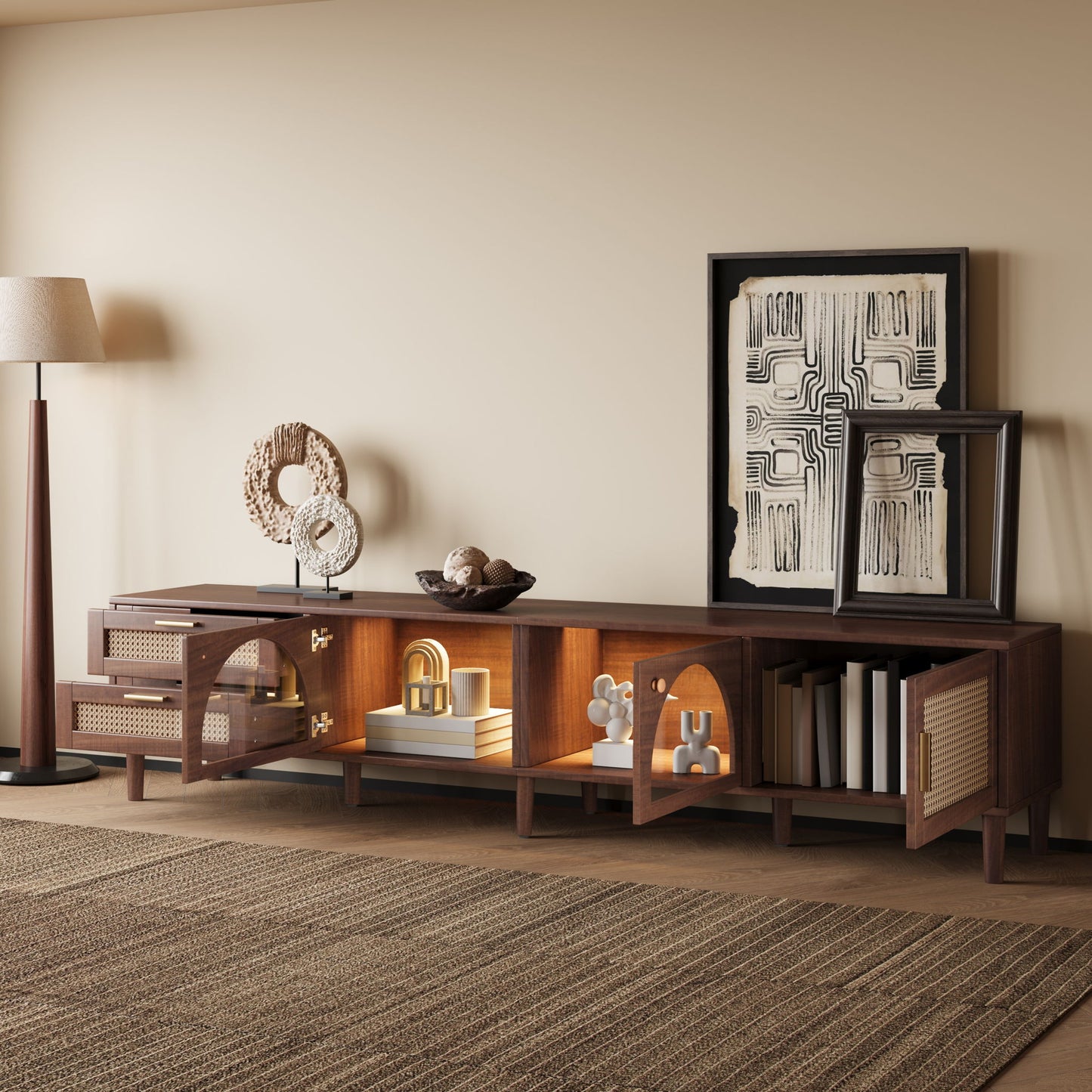 TV Stand With App-Controlled LED Lights, 2 Drawers & Door Storage