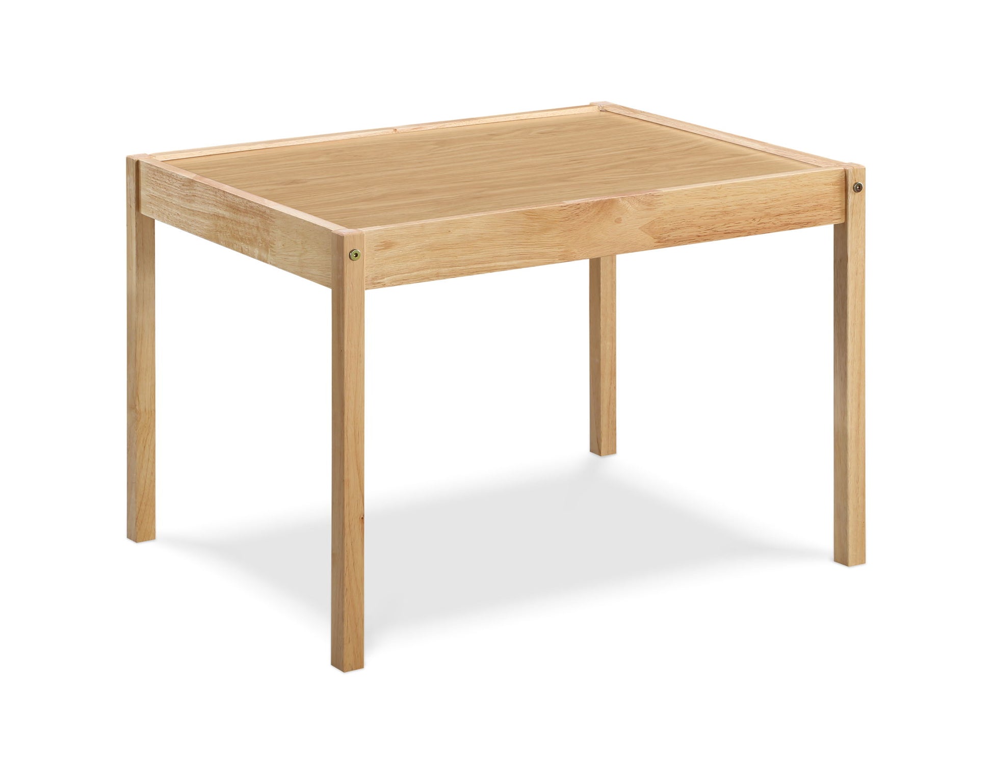 The Della 3 Piece Solid Wood Kids Table & Two Chair Set in Natural features a simple rectangular table with four straight legs and a flat top, shown on a white background, with a natural light wood finish.