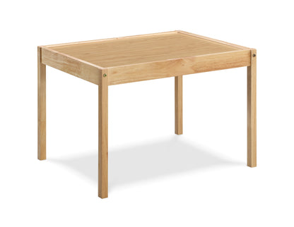 The Della 3 Piece Solid Wood Kids Table & Two Chair Set in Natural features a simple rectangular table with four straight legs and a flat top, shown on a white background, with a natural light wood finish.