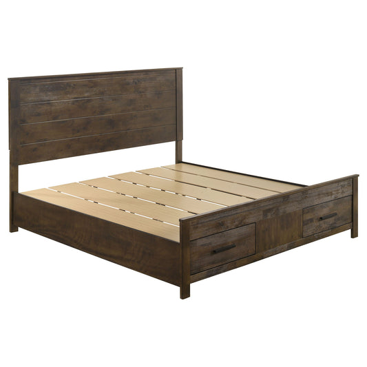 Greely - 5 Piece King Storage Bedroom Set Includes Bed, Nightstand, Dresser, Mirror & Chest - Rustic Brown