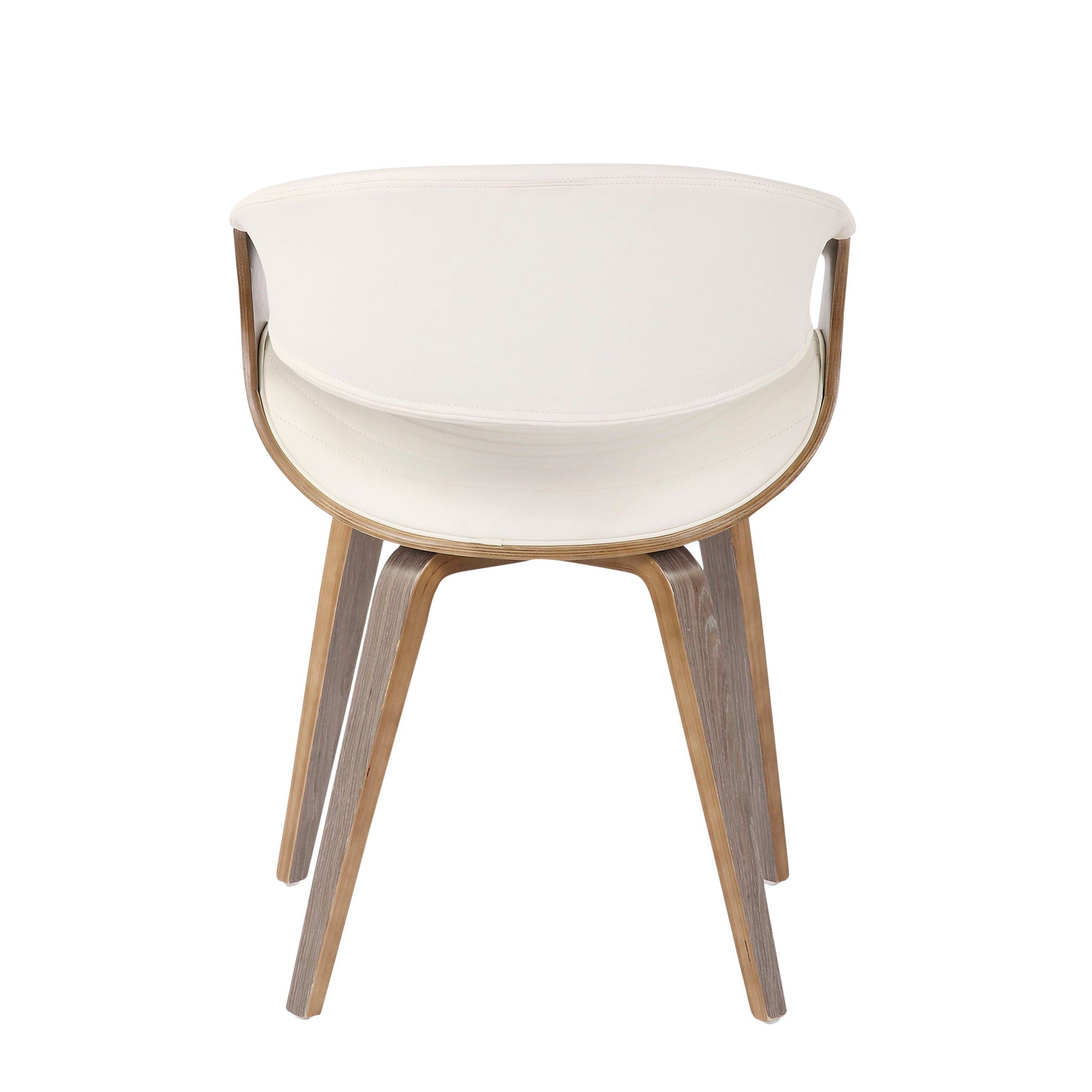 The Symphony - Mid Century Modern Dining Chair features light wooden legs and a curved white seat back, shown from behind against a plain white background.