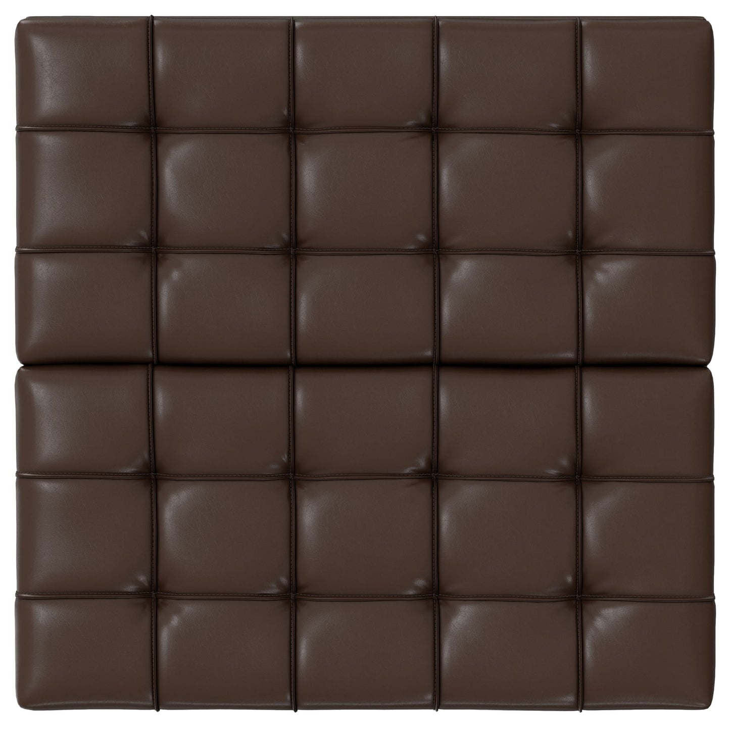 The Harrison Large Coffee Table Storage Ottoman features brown, tufted leather upholstery with a grid pattern of raised, padded squares.
