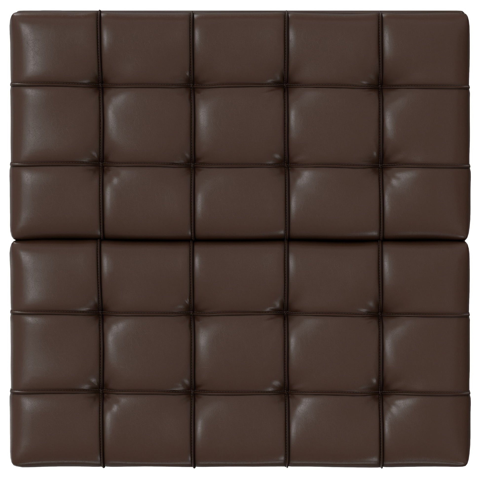 The Harrison Large Coffee Table Storage Ottoman features brown, tufted leather upholstery with a grid pattern of raised, padded squares.
