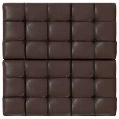 The Harrison Large Coffee Table Storage Ottoman features brown, tufted leather upholstery with a grid pattern of raised, padded squares.