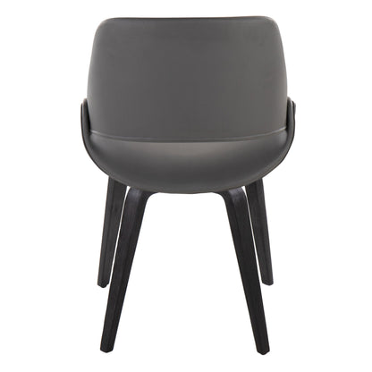 The Fabrico - Mid Century Modern Comfortable Design Dining Chair (Set of 2) features a curved dark gray backrest and black wooden legs, shown from behind against a white background.
