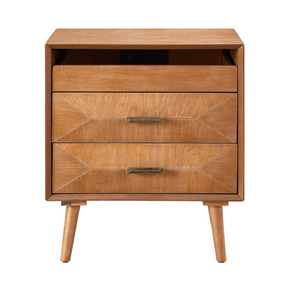 Nightstand With Charging Station, 2 Drawers And Open Shelf, USB / Type C Ports