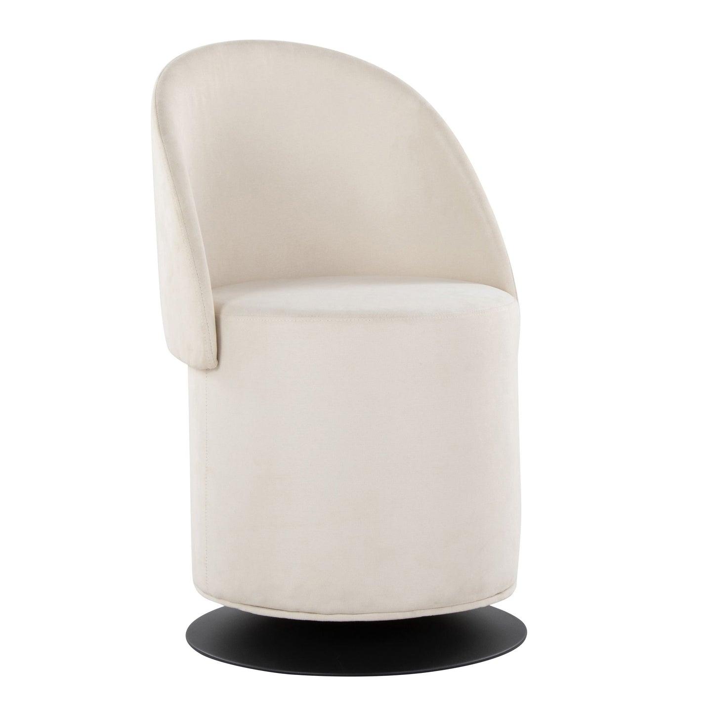The Finch - Contemporary Chair features modern white upholstery, a curved backrest, and a black circular swivel base, shown against a plain white background.