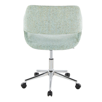 The Margarite - Contemporary Office Task Chair features a light textured fabric seat and backrest, shown from behind. It has a chrome five-leg base with black caster wheels for easy mobility.