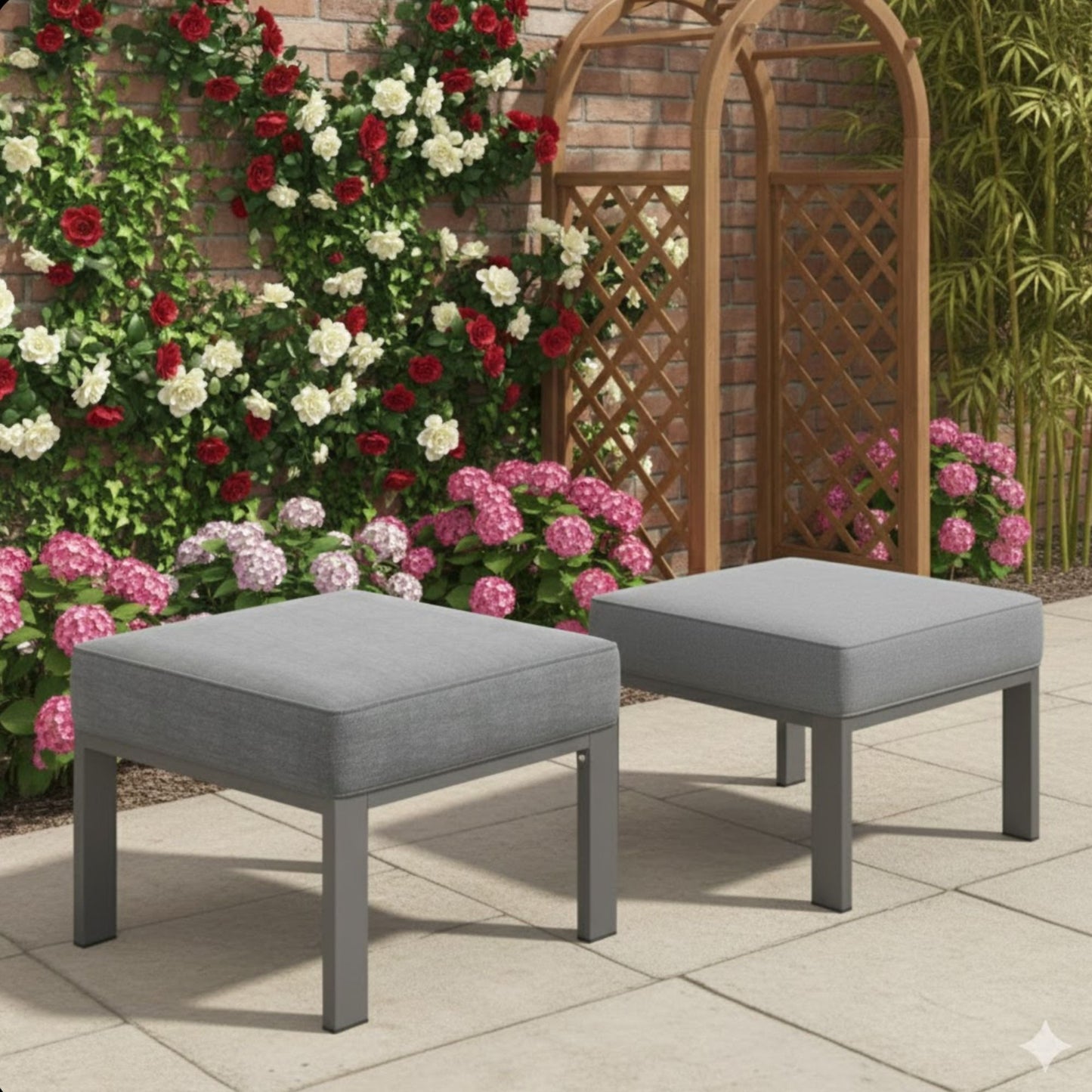 All-Weather Patio Ottomans With Thick Cushions (Set of 2)