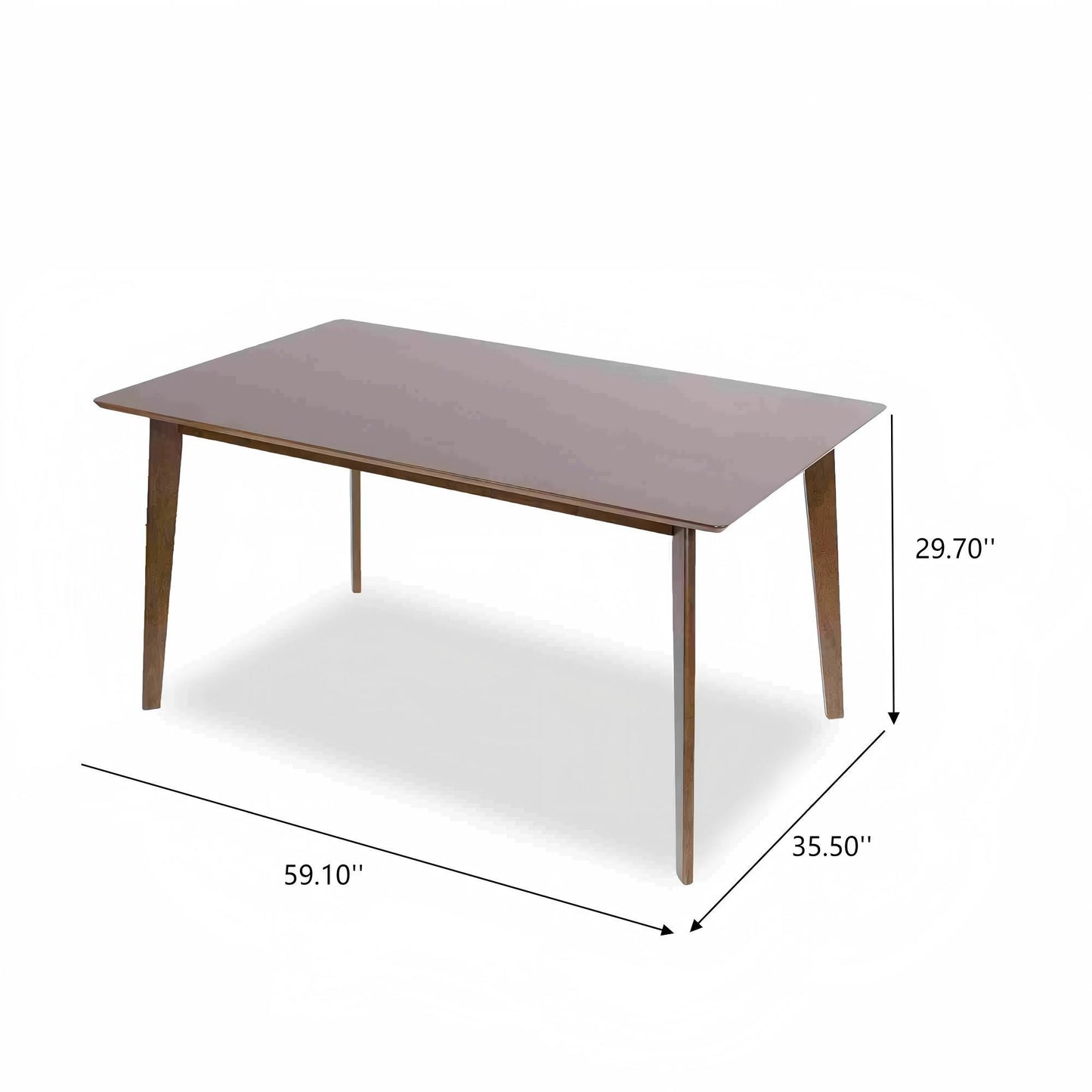 The Carlos Dining Table, a rectangular wooden table with four legs, is displayed on a white background. Its dimensions are 59.10" long, 35.50" wide, and 29.70" tall.