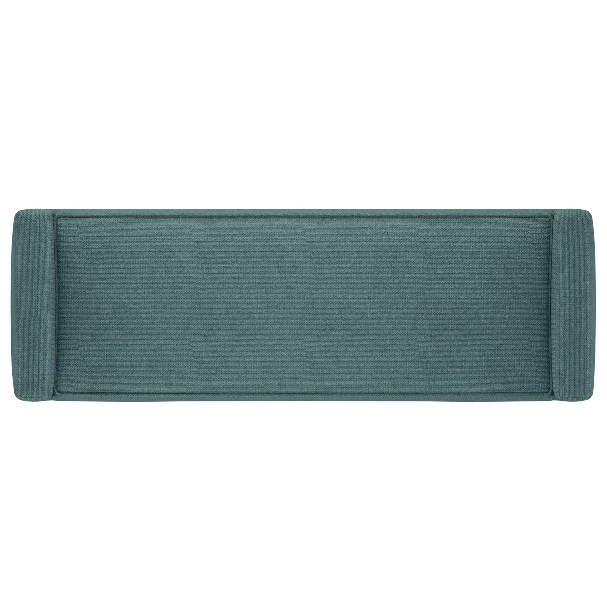 Top-down view of the Scott - Upholstered Ottoman Bench, a rectangular teal bench with textured fabric, armrests on both short sides, and a simple modern design.