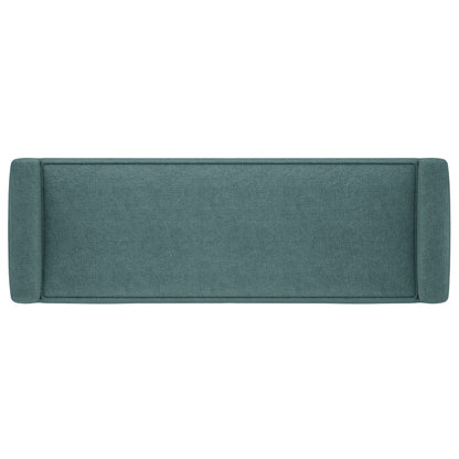 Top-down view of the Scott - Upholstered Ottoman Bench, a rectangular teal bench with textured fabric, armrests on both short sides, and a simple modern design.