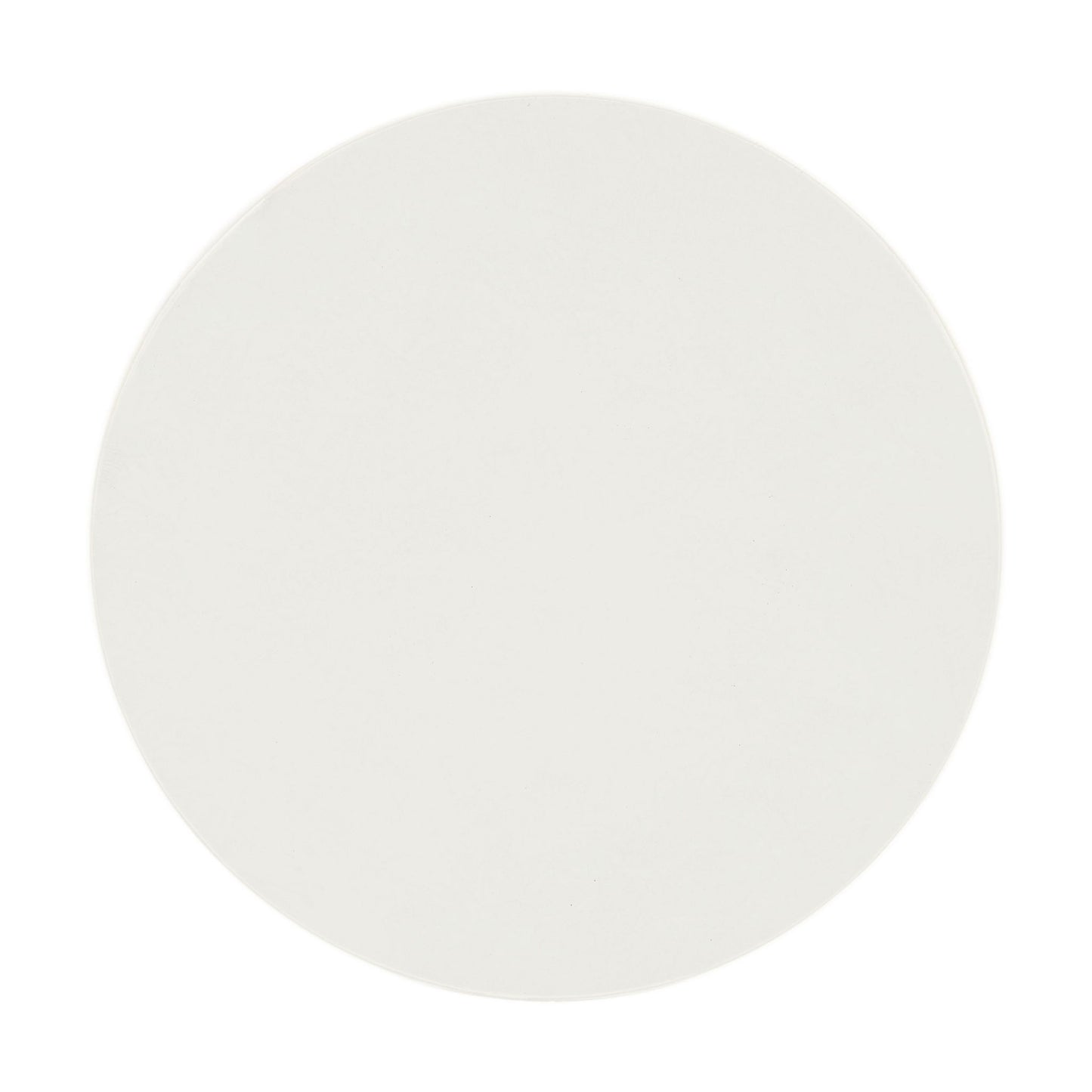A round, white Dustan Natural Coffee Table is photographed from above against a white background.