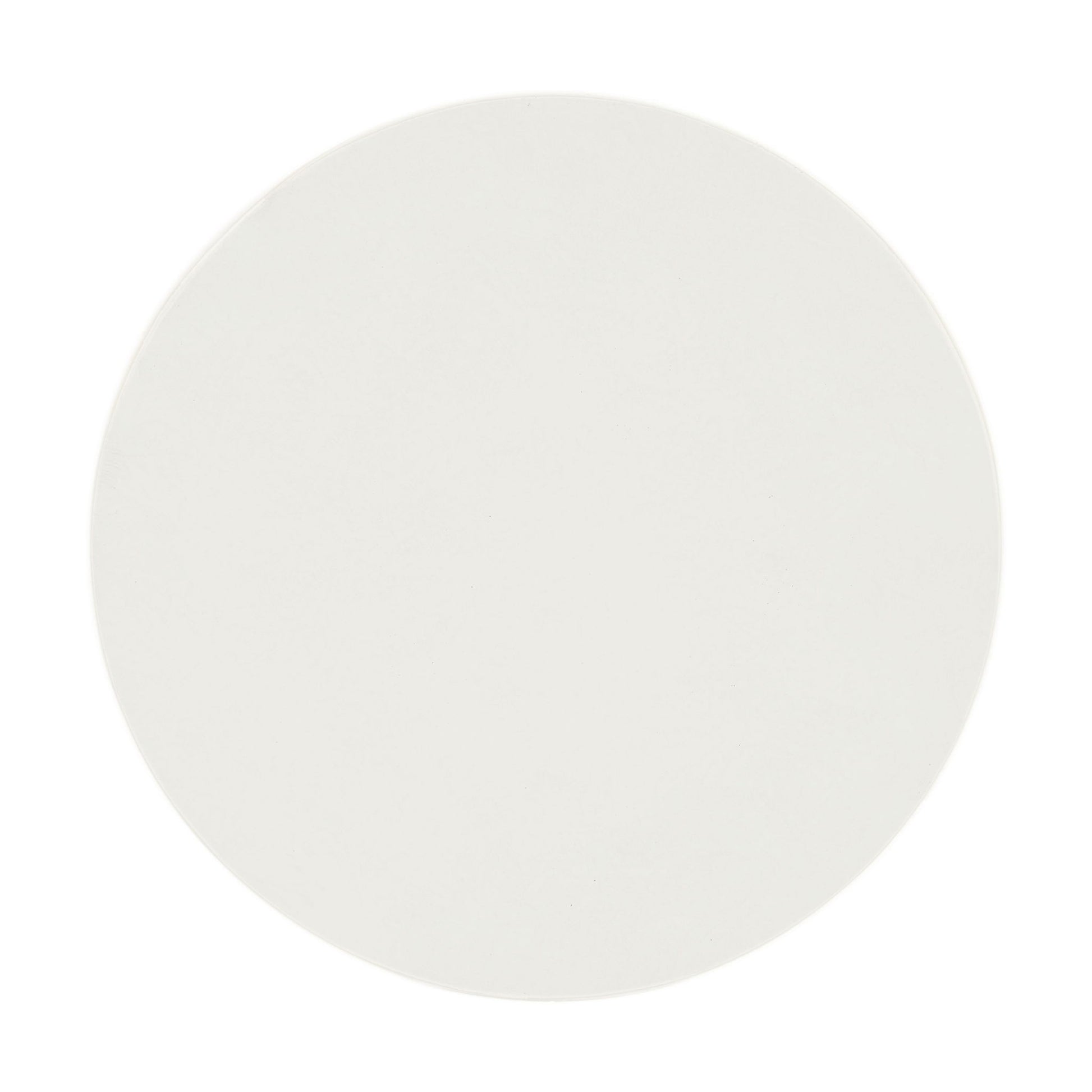 A round, white Dustan Natural Coffee Table is photographed from above against a white background.