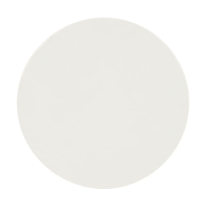 A round, white Dustan Natural Coffee Table is photographed from above against a white background.