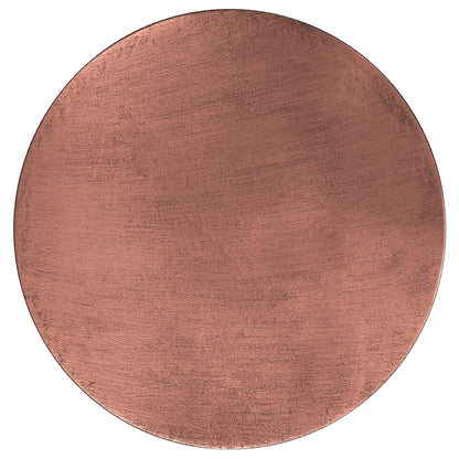 The Johnsen - Handcrafted Metal Coffee Table features a round, flat, copper-colored top with a brushed texture and subtle sheen, shown from above against a plain white background.