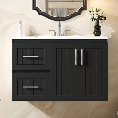 Wall Mounted Bathroom Vanity & Sink, 2 Drawers