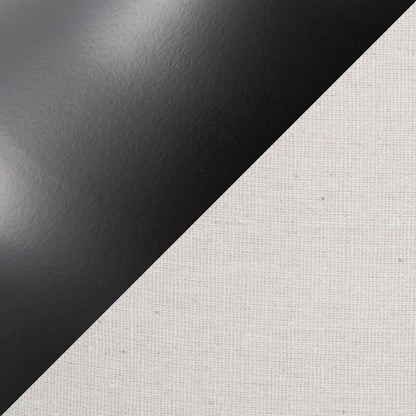 A diagonal split image showcases the Genie - Contemporary Table Lamp (Set of 2) in Matte Black, featuring a smooth, matte black finish on the upper left and textured oatmeal canvas fabric on the lower right.