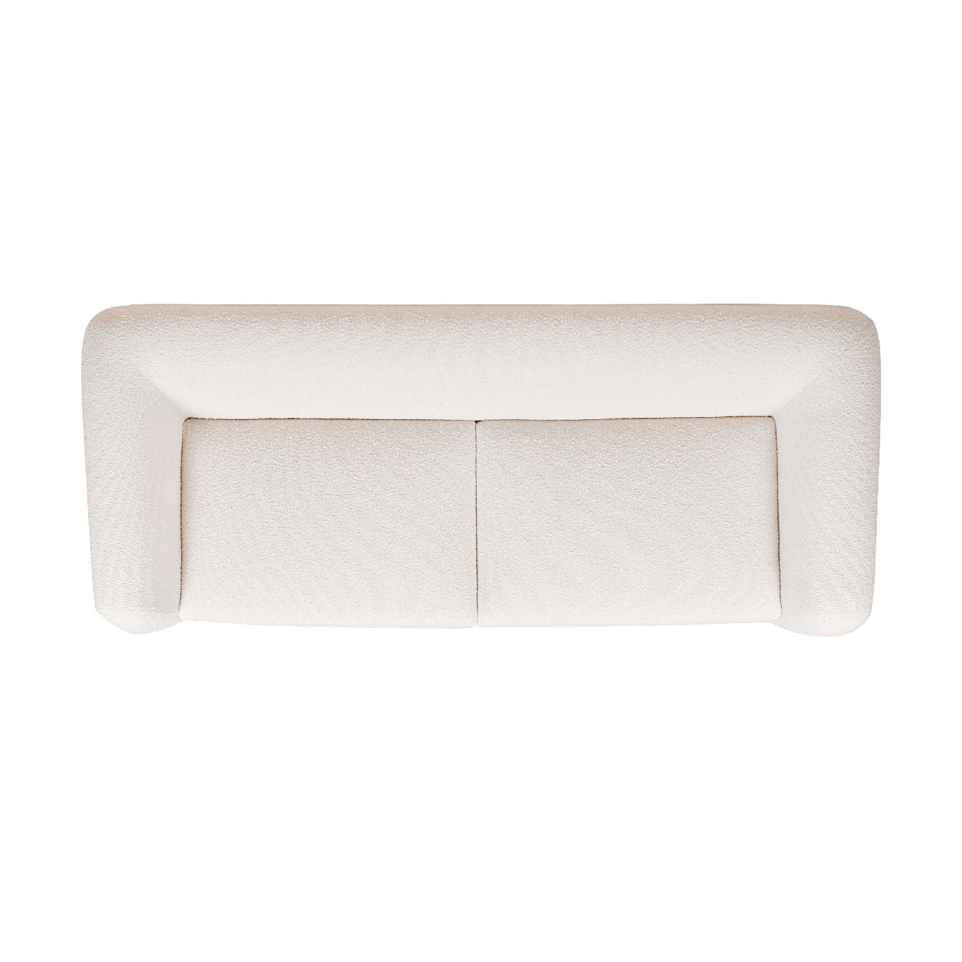 Top-down view of the Alpine - Luxurious Upholstery Sherpa Sofa, a modern rectangular off-white sofa with rounded edges and two seat cushions.