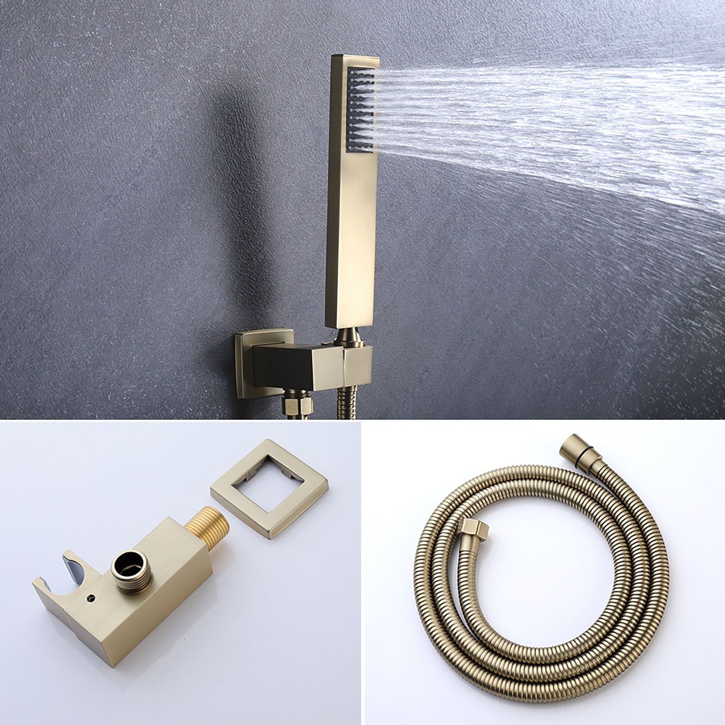 Luxury, 12" Ceiling Mount Shower System With Rain Mixer And Handheld Shower, Stainless Steel - Brushed Gold