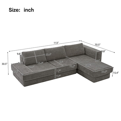L-Shaped Modular Sofa With Double Layer Cushion