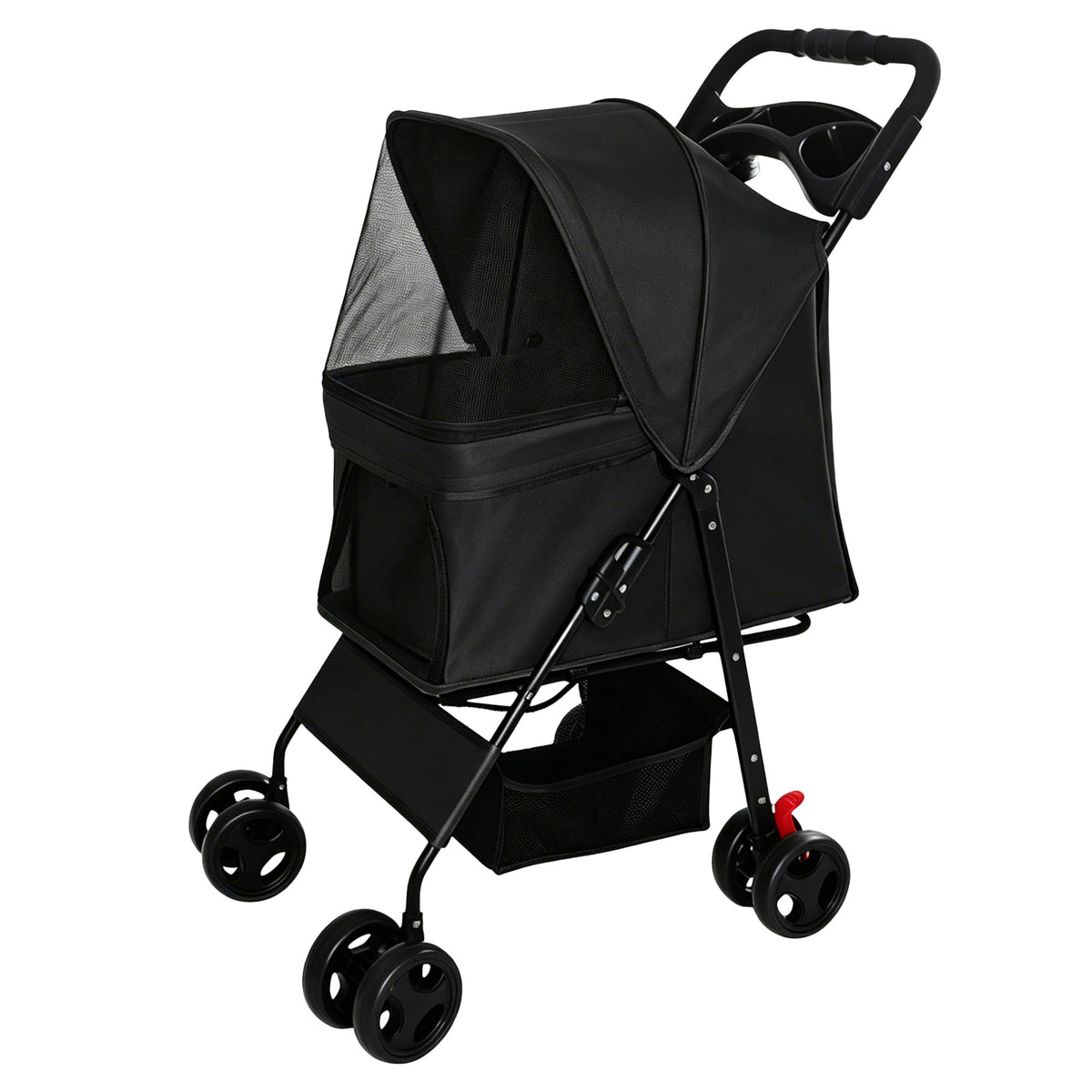 Foldable Pet Stroller For Small Dogs And Cats With Multi Functional Tray