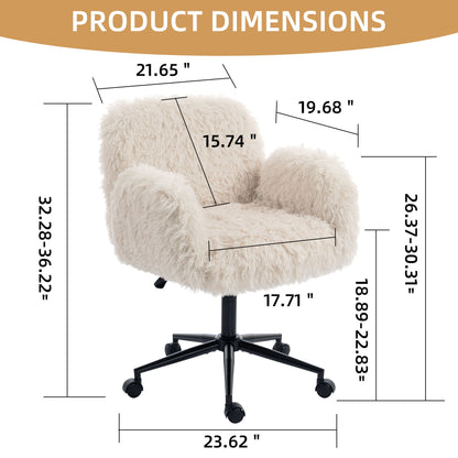 Swivel Chair With Adjustable Armrests And Wheels For Home Office - Beige
