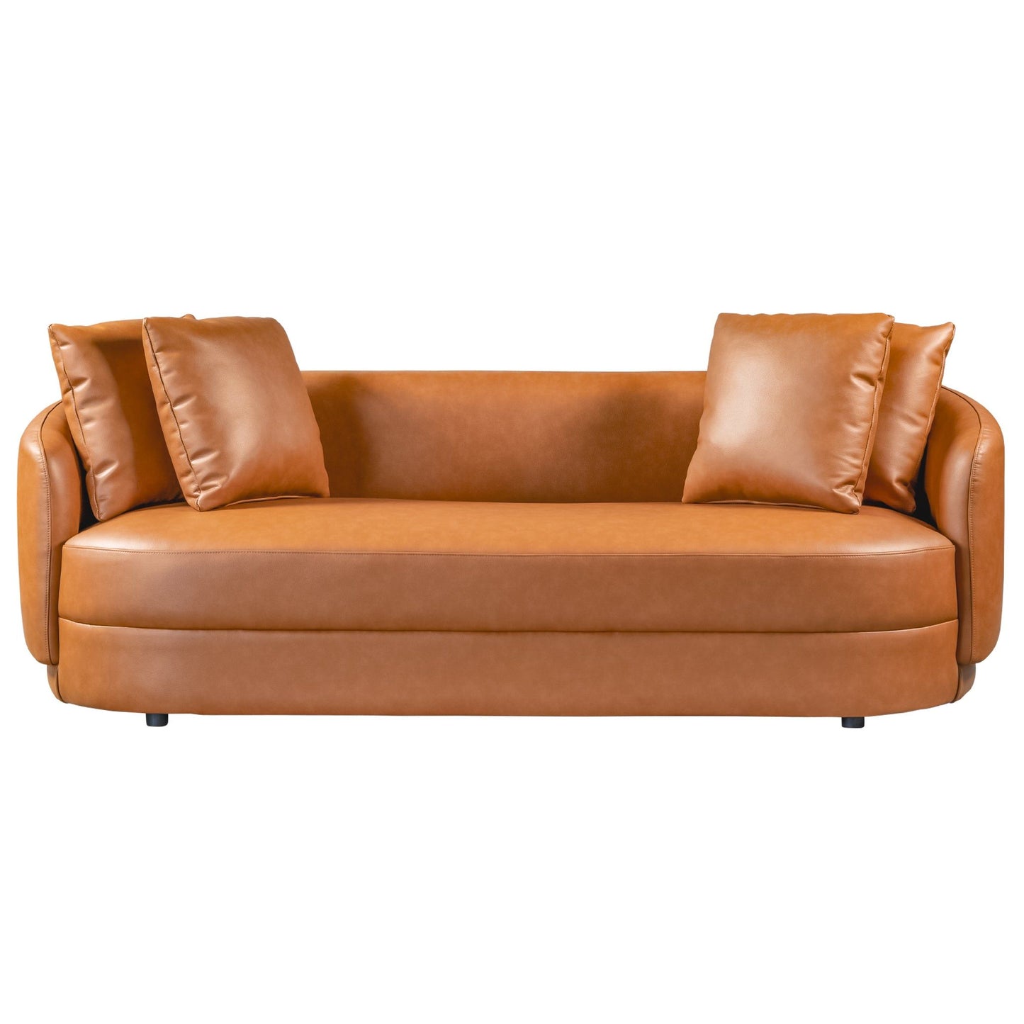 The Dylan - Modern French Boucle Sofa features curved arms and two matching cushions, shown from the front against a white background.