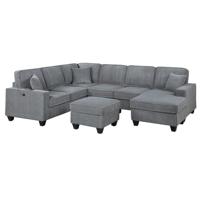 Left Arm Facing Loveseat With USB Port And Storage Sectional Set With Corner Wedge Armless Chair And Cocktail Ottoman - Fog