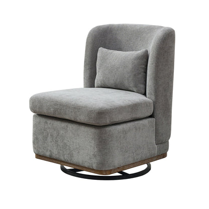 Wide Modern Chenille Cushioned Armless Metal Base 360° Swivel Chair With Pillow